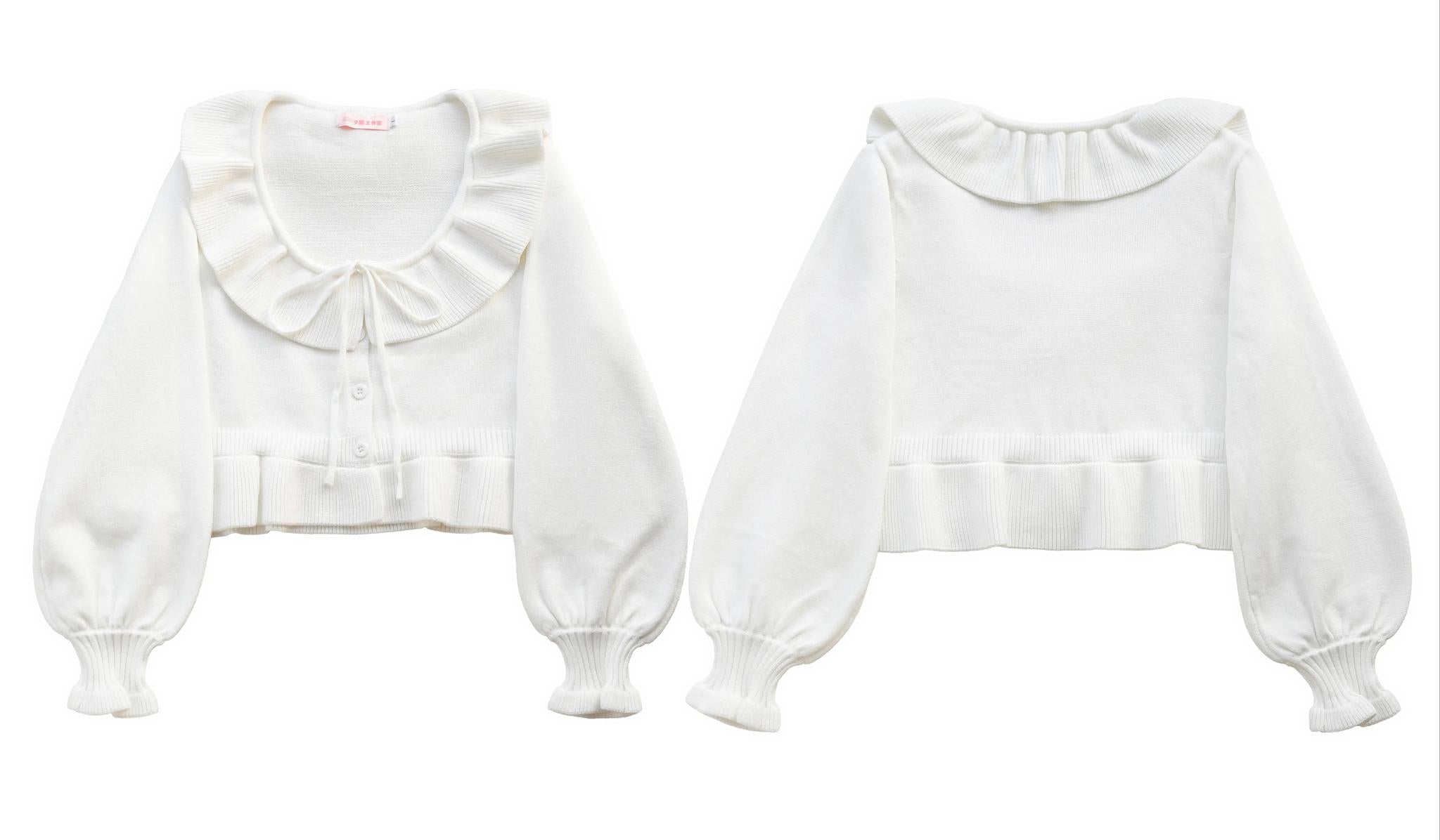 MIST - Lustre White - Kawaii Lolita Sweater Cardigan, Lantern Sleeves 44187:797931