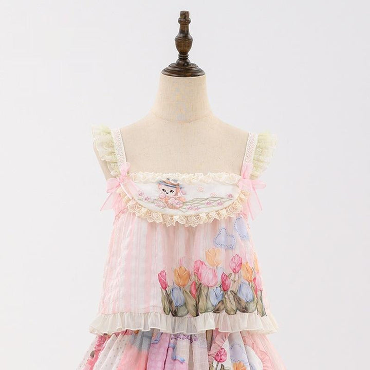 Mewroco~Country Patchwork~Sweet Lolita Dress Set Print OP SK Shirt and Camisole (L M S XL) 41848:718972