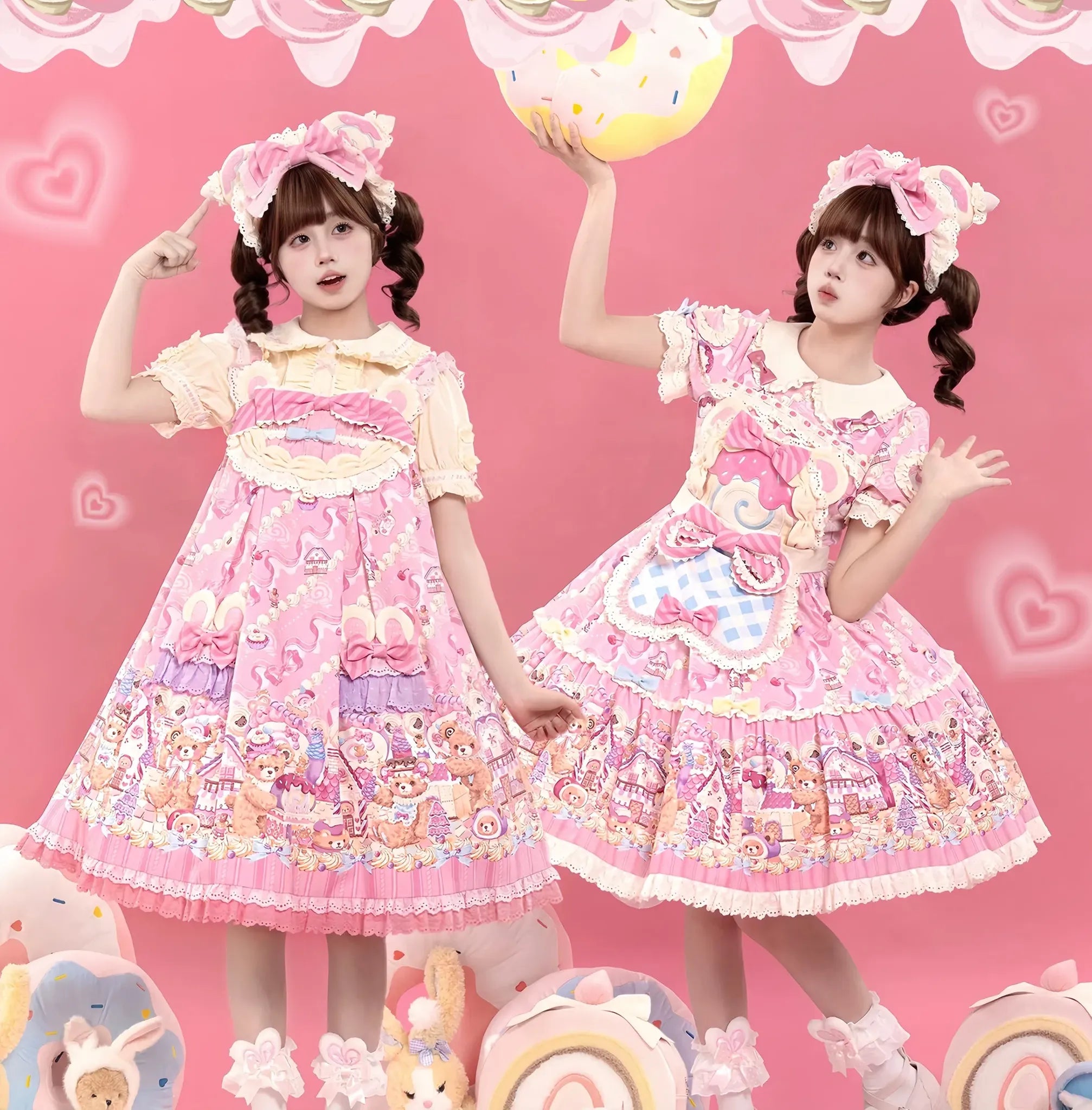 Bear Cake - Sweet Lolita JSK & OP Dress, Bear & Dessert Print 45755:860928