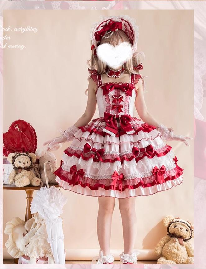 Sakurahime~Ribbon Strawberry~Sweet Lolita JSK and BNT with Old School Lolita Style 42537:744370