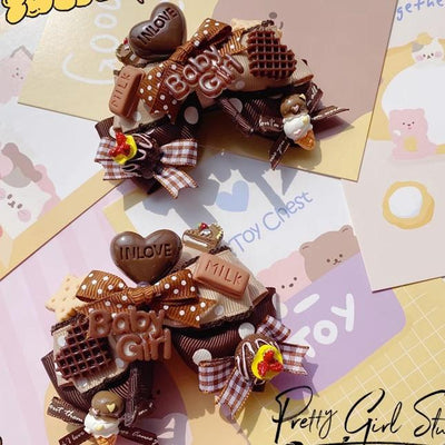 Pretty Girl Lolita~Sweet Lolita Chocolate and Bear Hair Accessories a pair of lollipop side clips  