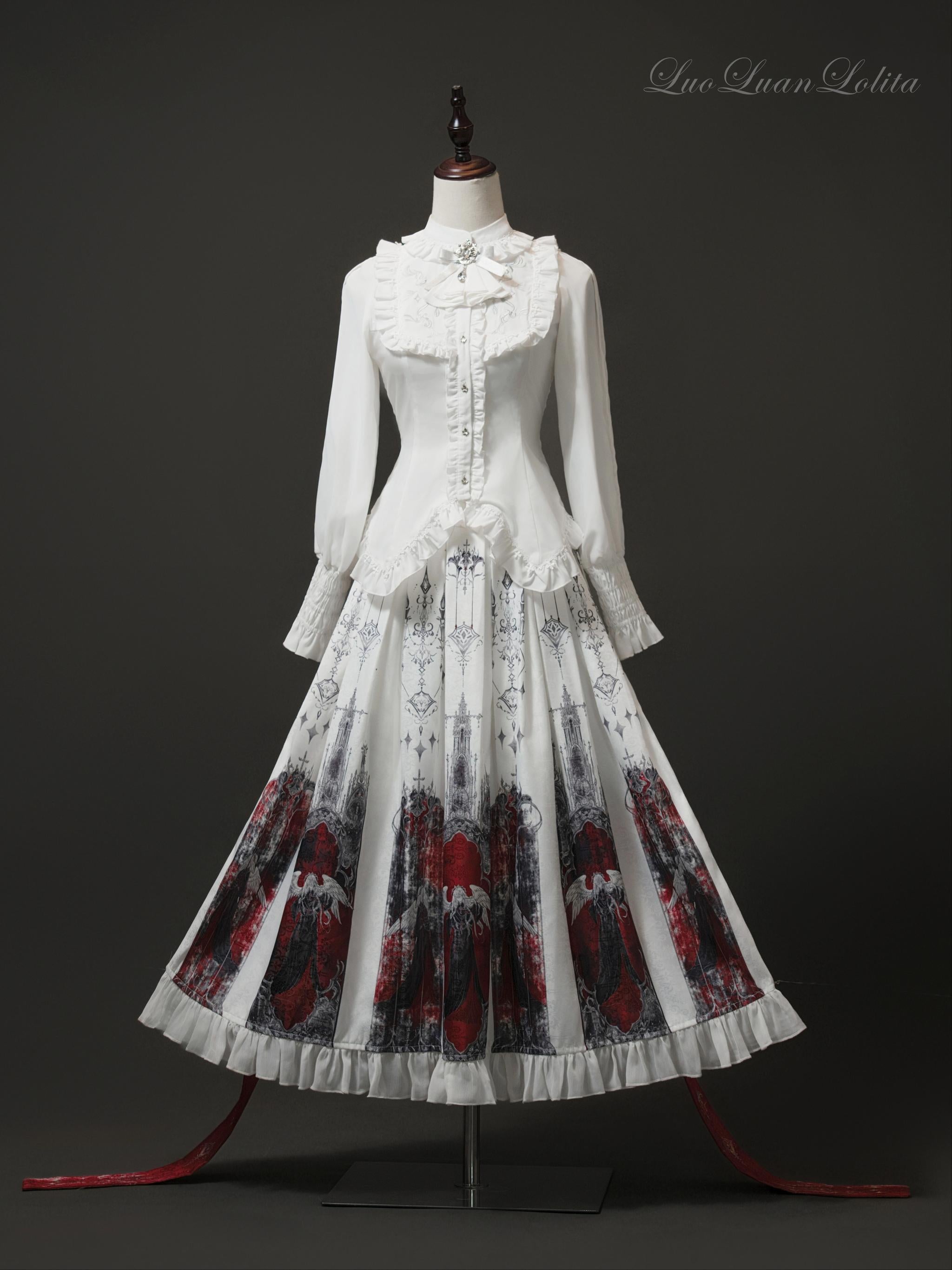 Luoluan Lolita - Fallen Angel - Printed Gothic Lolita Skirt Outfit White SK Only S