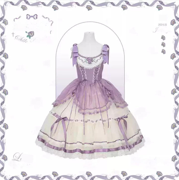 Mademoiselle Pearl~Silk Ballet~Wedding Lolita JSK Dress Princess Ballet Dress XS Long JSK (Purple) 