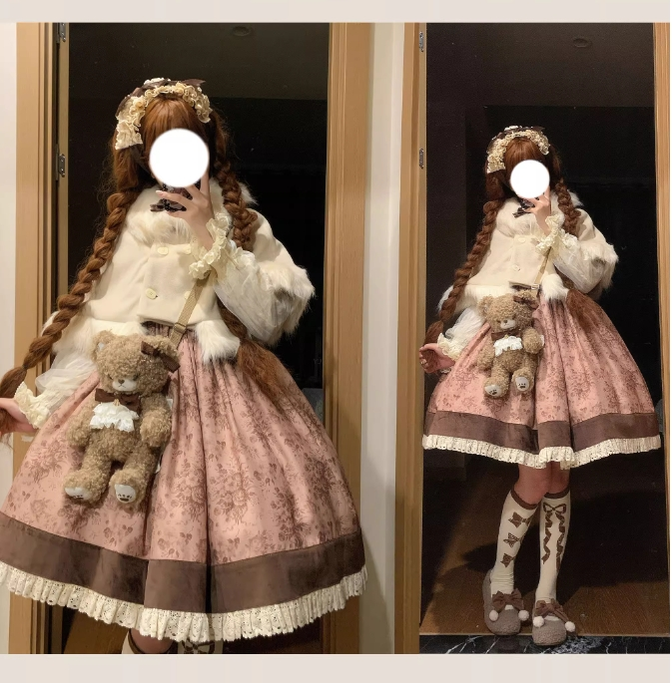 Southern Cross~Walnut Clip Bear~Winter Kawaii Lolita Cape Cute Fur Collar Cloak   