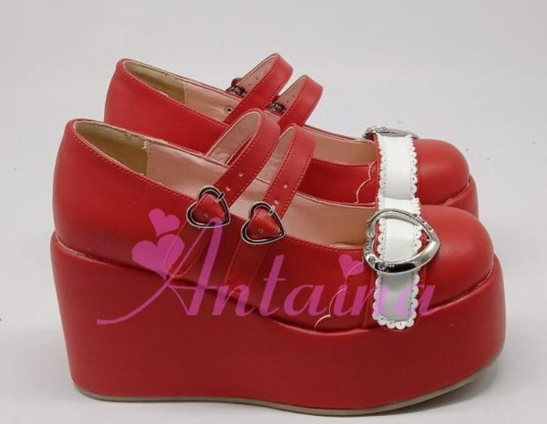 Antaina~Sweet Lolita Shoes Lace Heart Platform Shoes in Plus Size