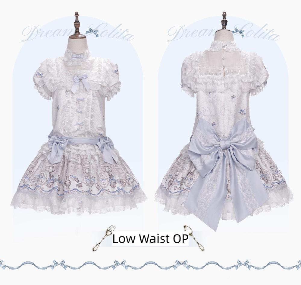 Finnish Antique Cabinet - Sweet Lolita Antique Cabinet Printed OP & JSK Dress with Bows