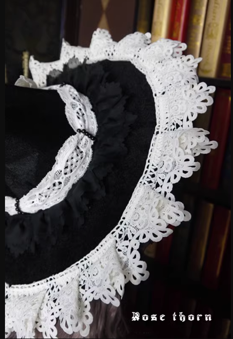 (Buyforme)Rose Thorn~Marisa Impression Black and White Halloween Witch Hat   