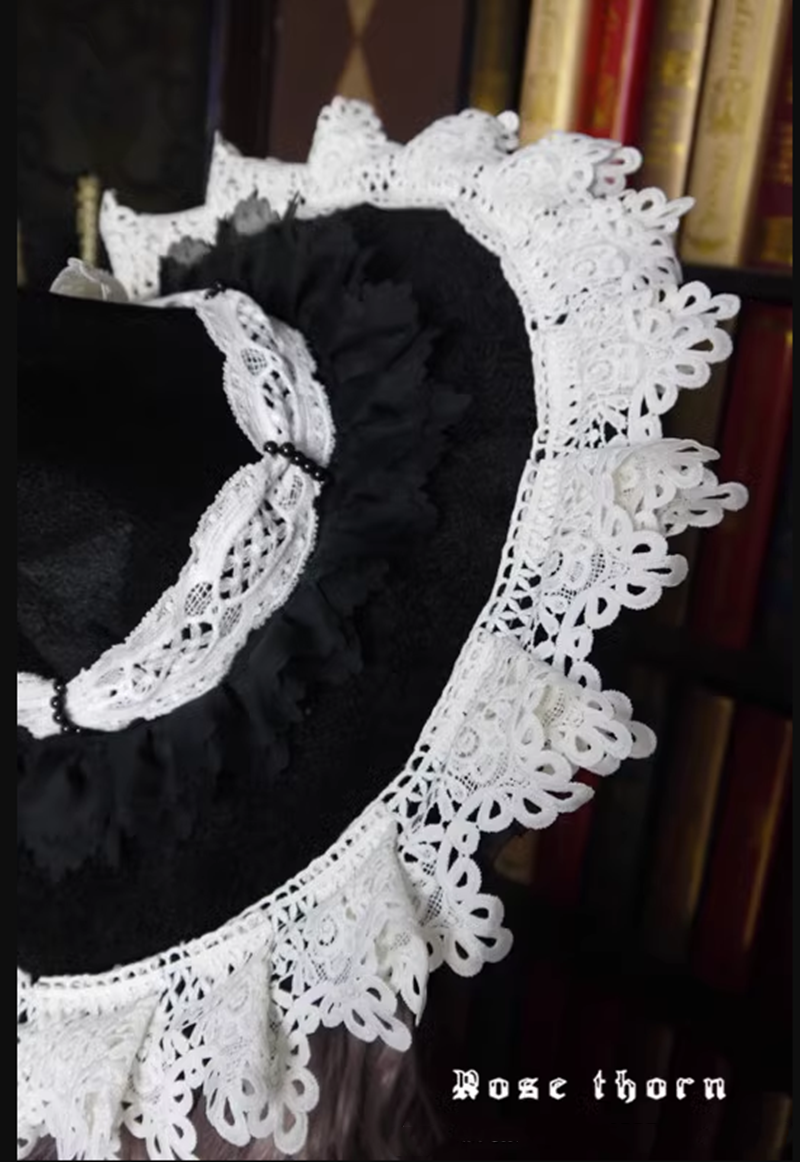 Rose Thorn - Marisa Impression Black and White Halloween Witch Hat
