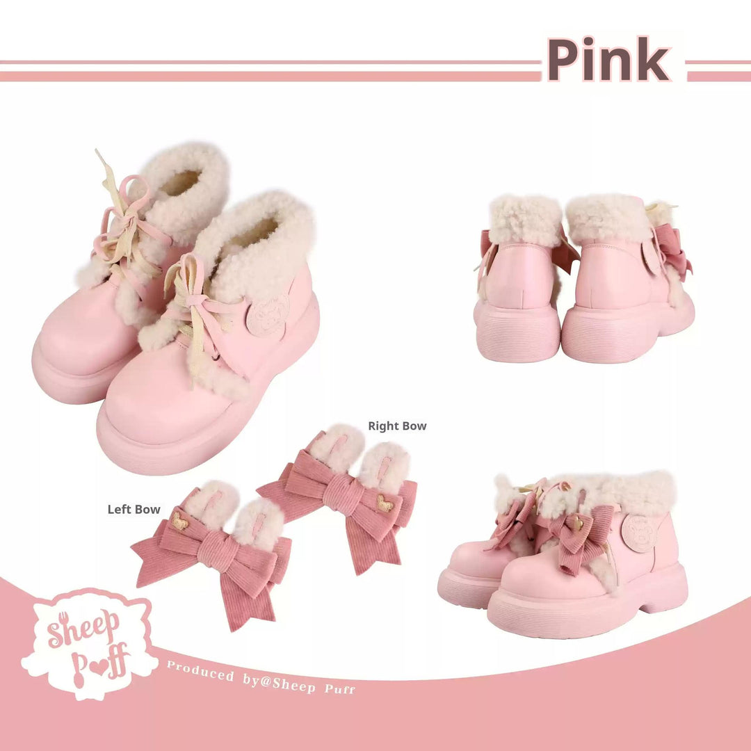 Sheep Puff~Sweet Lolita Fleece Shoes Winter Warm Snow Boots (Pink / 34 35 36 37 38 39 40) 40722:691872