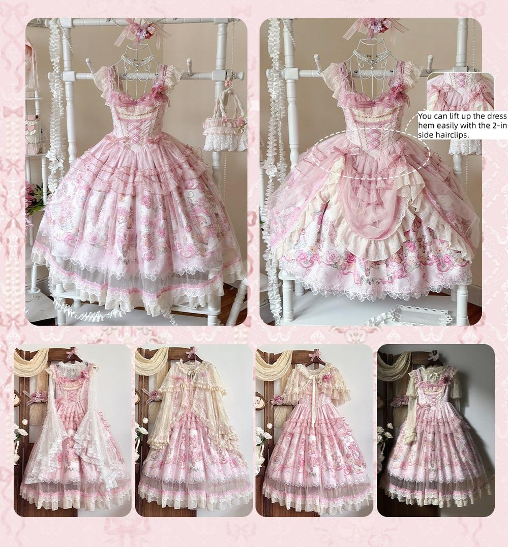 Deer Garden - Sweet Lolita Deer Printed JSK Dress with Tulle Overlay 45607:855285