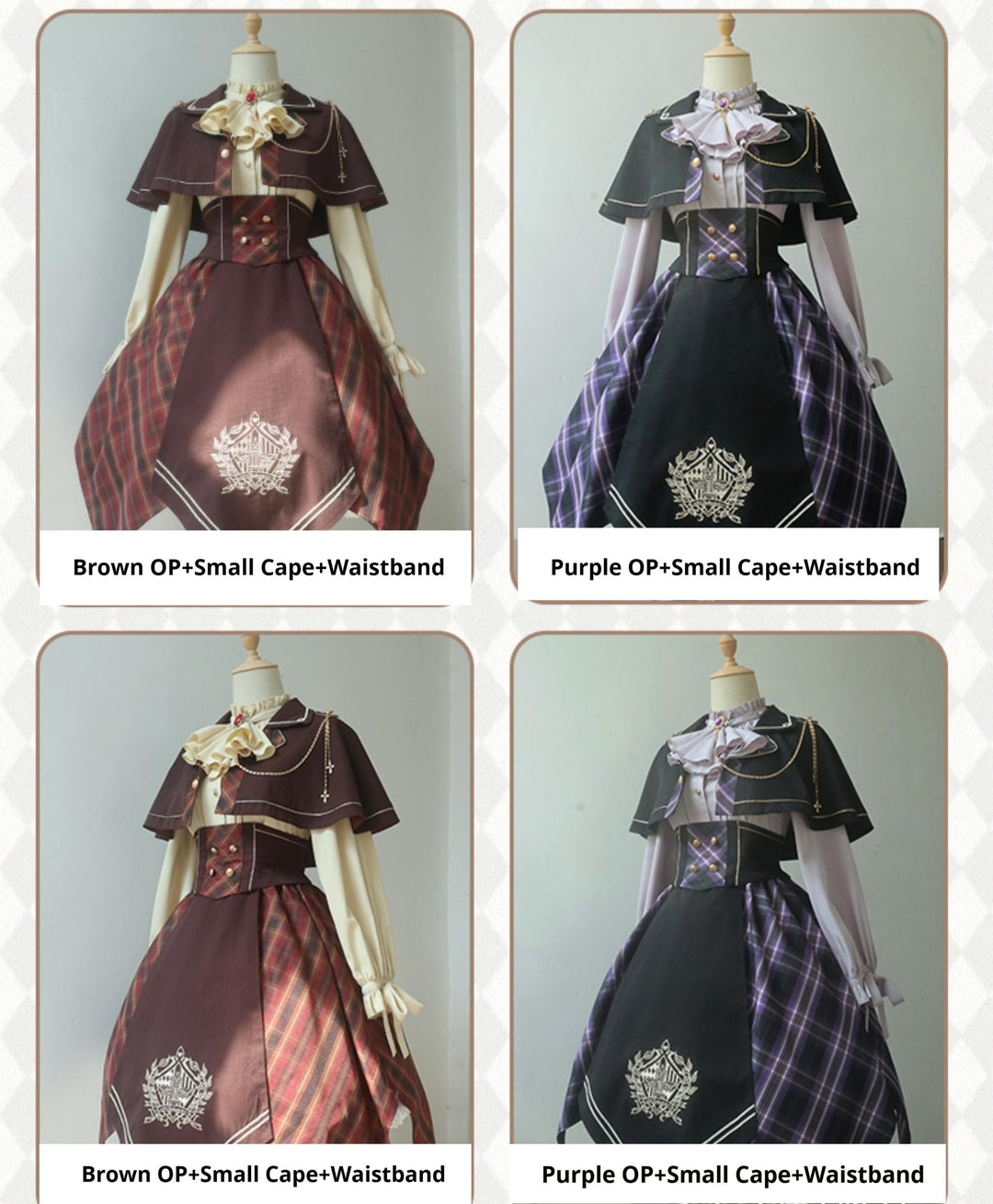 Forest Fluorescent Carps~Queen's Game~Military Lolita OP Plaid Ouji Lolita Dress Set