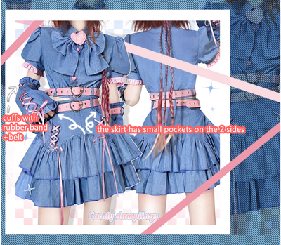 (Buyforme)Bubble Trap~Y2K Denim Sweetheart Skirt Set   