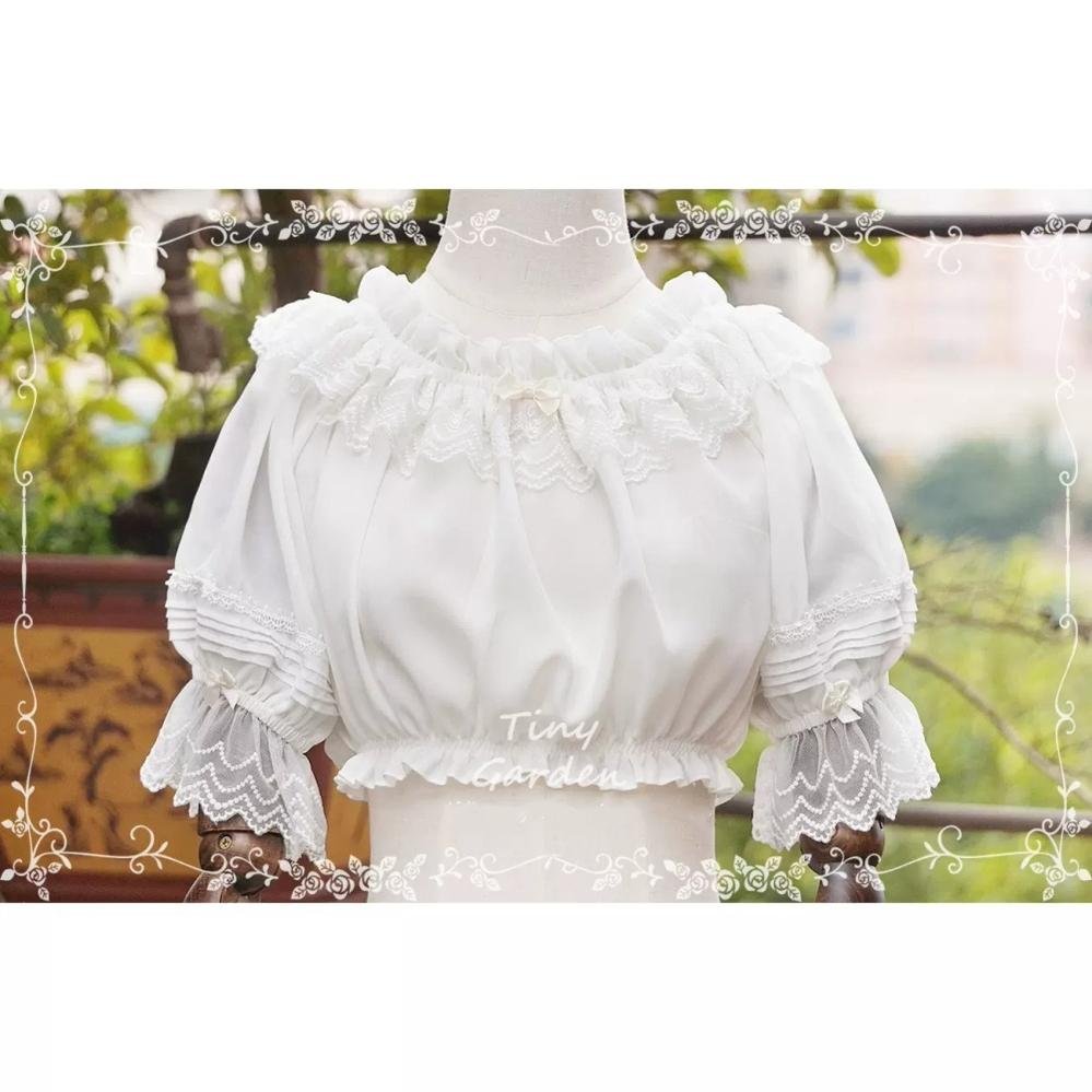Tiny Garden - Retro Summer Chiffon Lolita Shirt One Size white