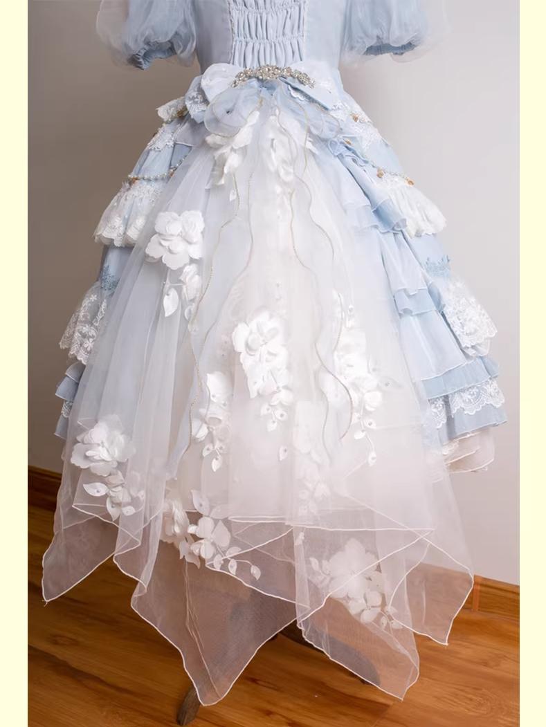Waltz - Classic Lolita Accessories, Long Mesh Trailing Trailing Only Light Blue