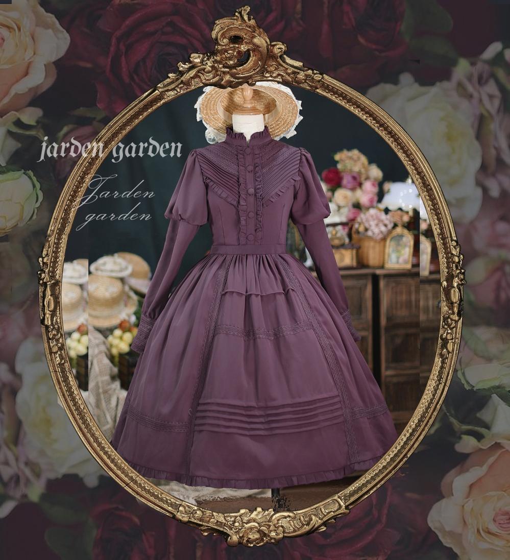 Tiny Garden - The Black Forest - Classic Lolita Stand Collar Dress OP dark perple S