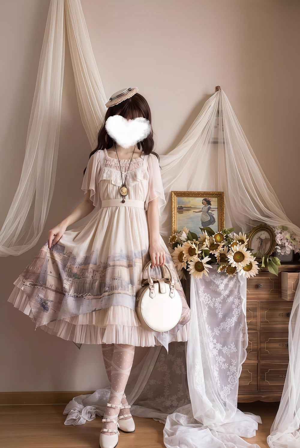 Forest Song - Adriatic - Classic Lolita JSK Chiffon Dress, Gulf City Print
