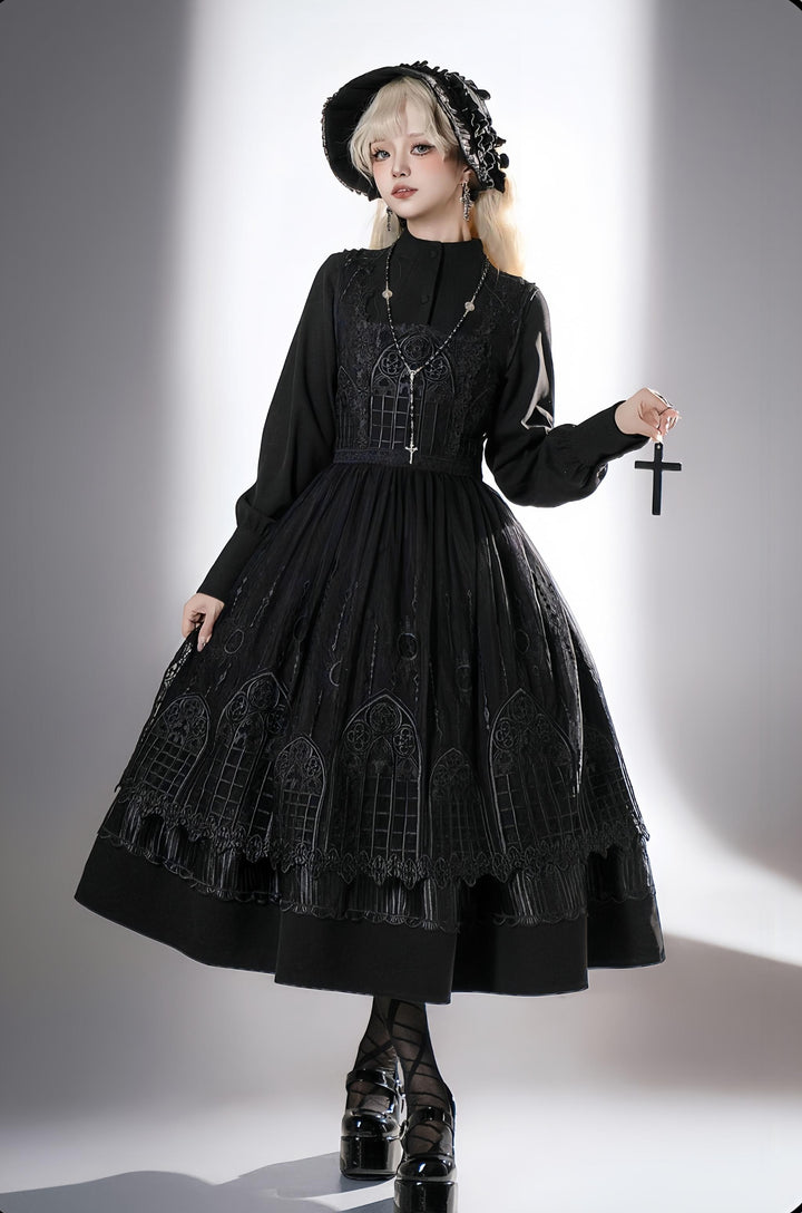 Susin Lolita~Normandy~Gothic Lolita Bust-Supporting JSK Nun Lolita OP Dress