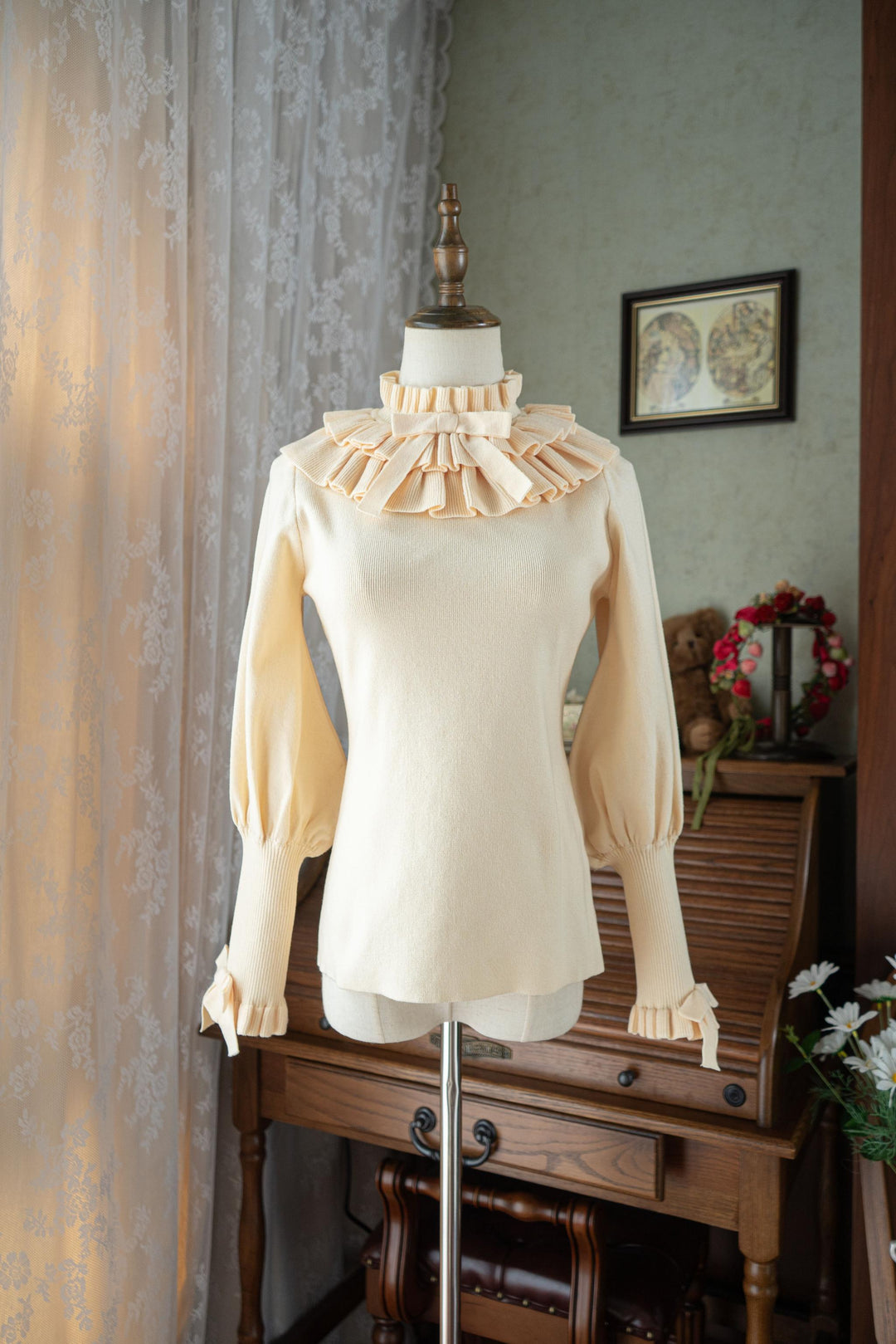 Miaoplus~Sweet Lolita Knit Sweater Long Sleeve Winter Lolita Top Apricot S 