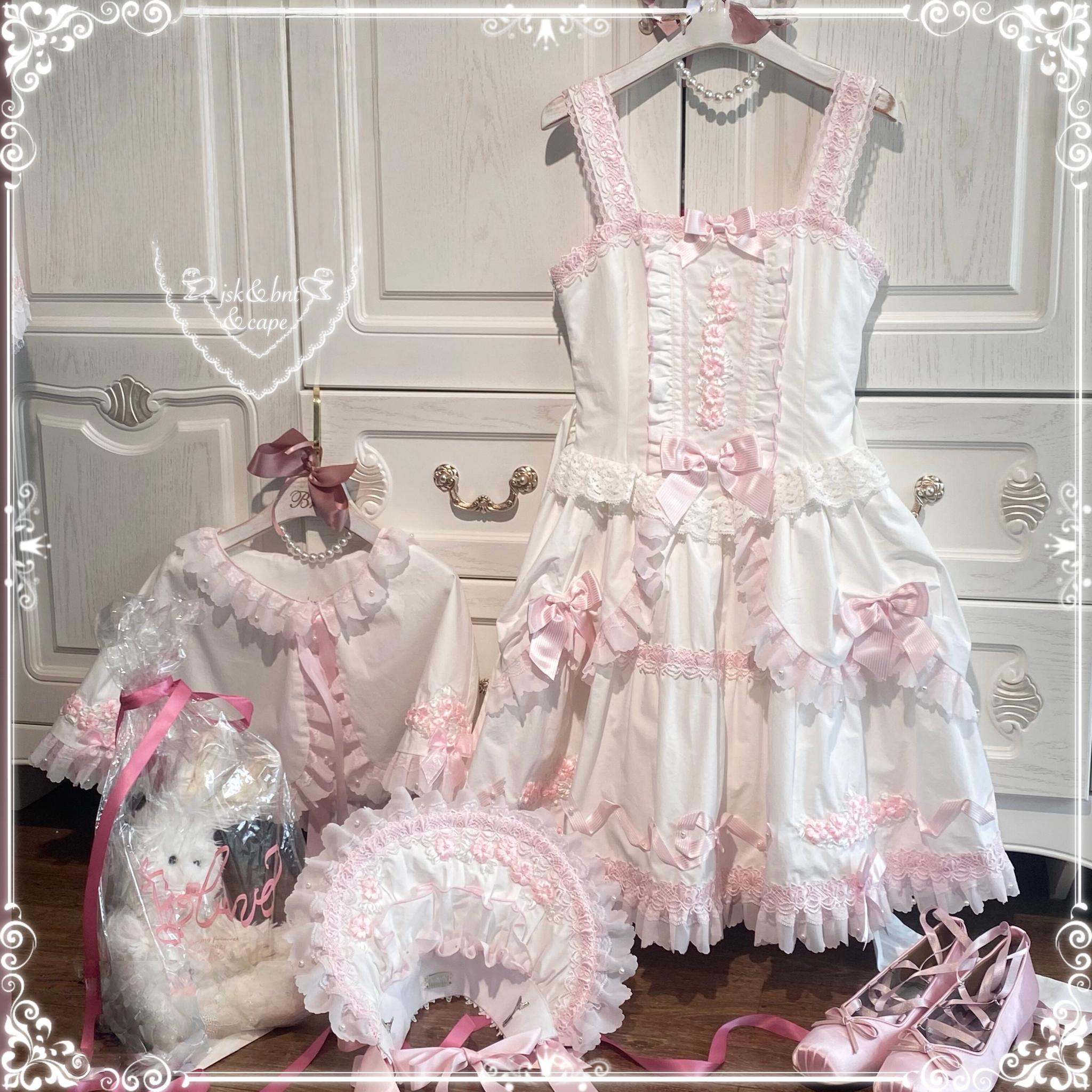 Charlotte Bouquet - Old School Lolita JSK Set, Embroidery & Bows (L M S XL) 45093:835409