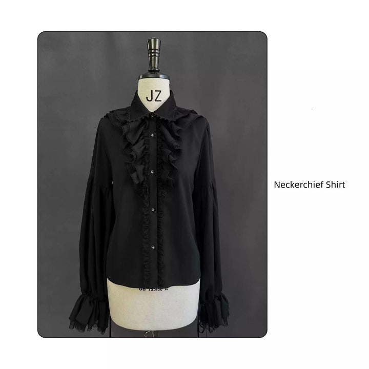 SUSIN~Night Traveler~Classic and Elegant Gothic Dress with Colorful Window Prints M Neckerchief Shirt only 