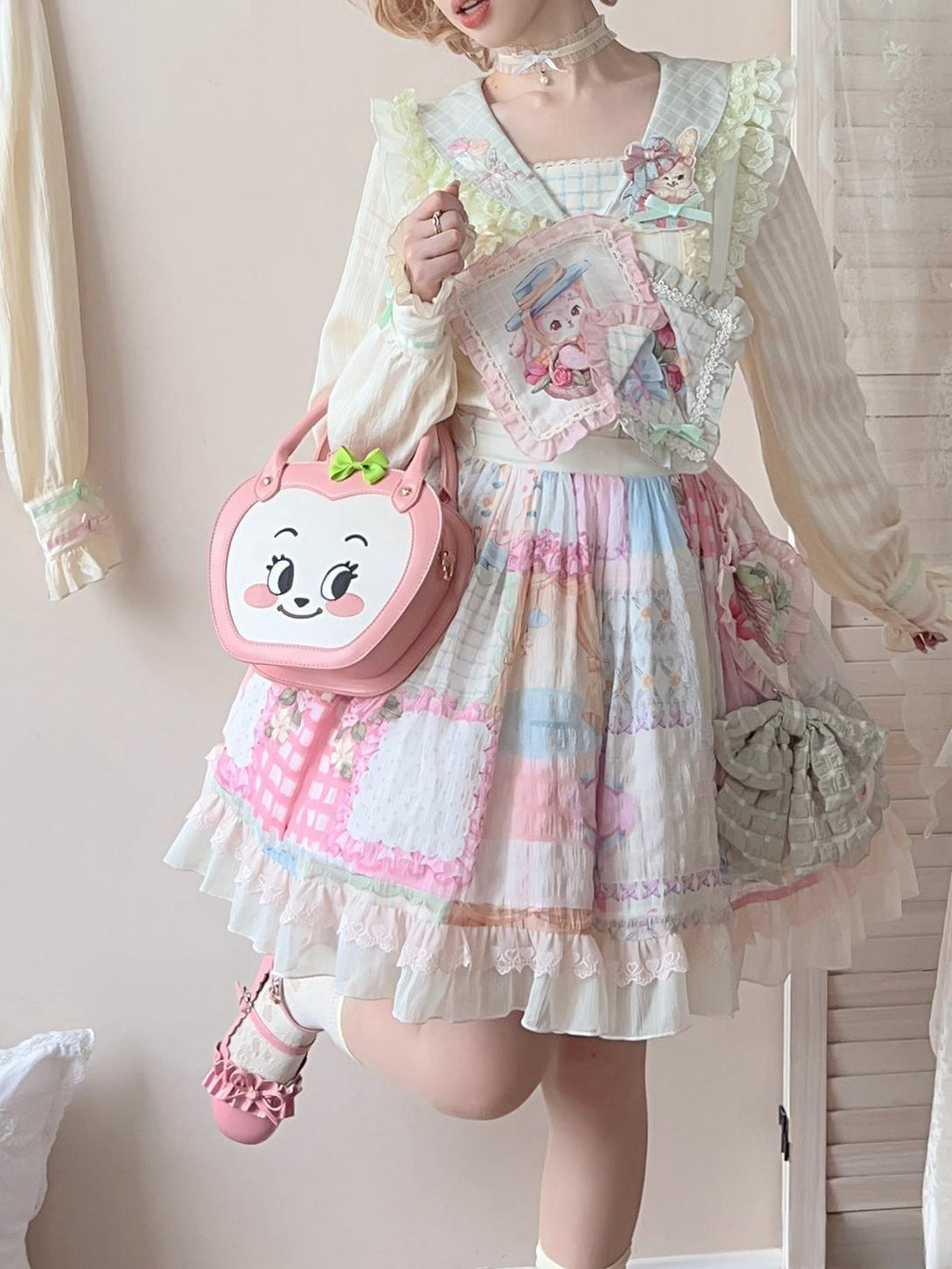 Mewroco~Country Patchwork~Sweet Lolita Dress Set Print OP SK Shirt and Camisole 41848:718996