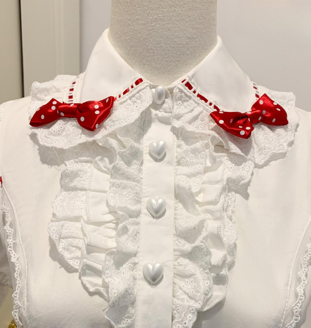 Mengfuzi~Strawberry~Sweet Lolita White Shirt with Detachable Sleeves