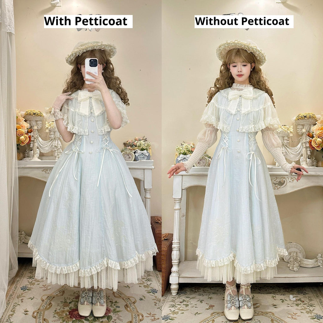 Kuma~Little Wind Chime~Elegant Lolita OP Water Blue Dress With Decorative Tulle Cape