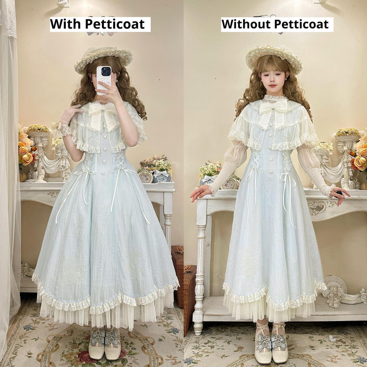 Kuma~Little Wind Chime~Elegant Lolita OP Water Blue Dress With Decorative Tulle Cape