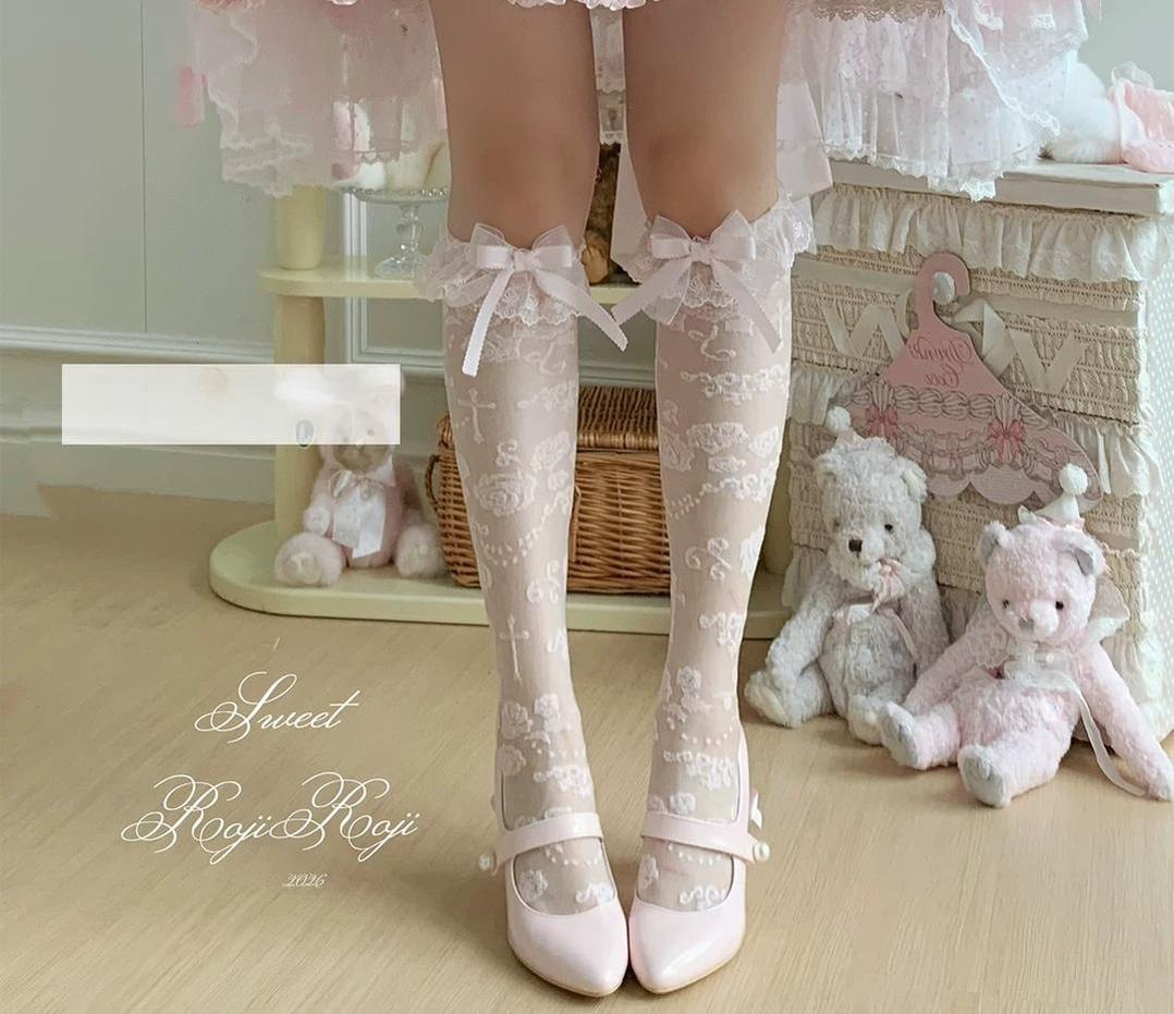 Summer Sweet Lolita Rose Jacquard Bow Socks 45682:858187