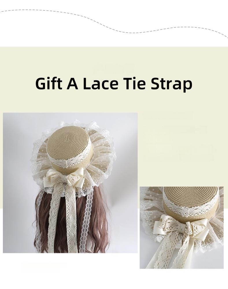 Xiaogui - Country Lolita Straw Hat Summer Hat with Lace and Bow