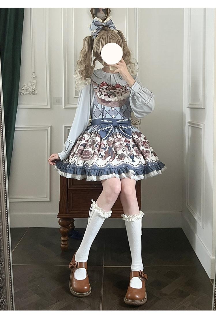 Spireme Cat - Hazelnut Bear - Kawaii Lolita Dress, Bear & Dessert Print