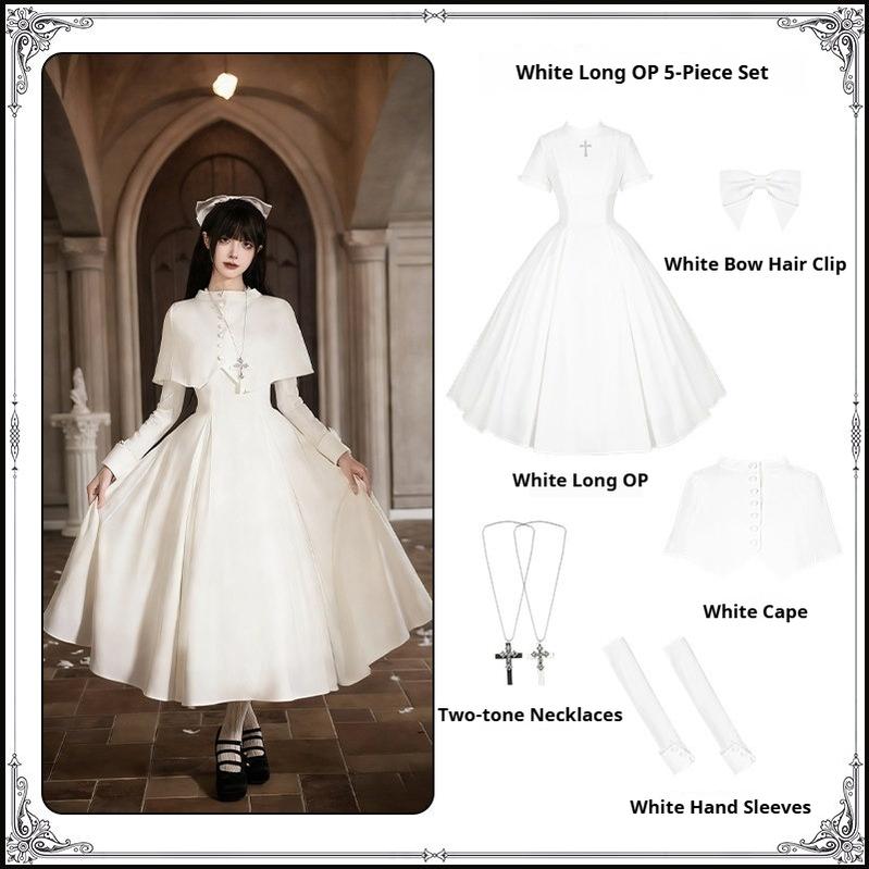 Nihil - Gothic Nun Lolita OP Dress, Irregular Hem Cape (L M S) 44717:820546