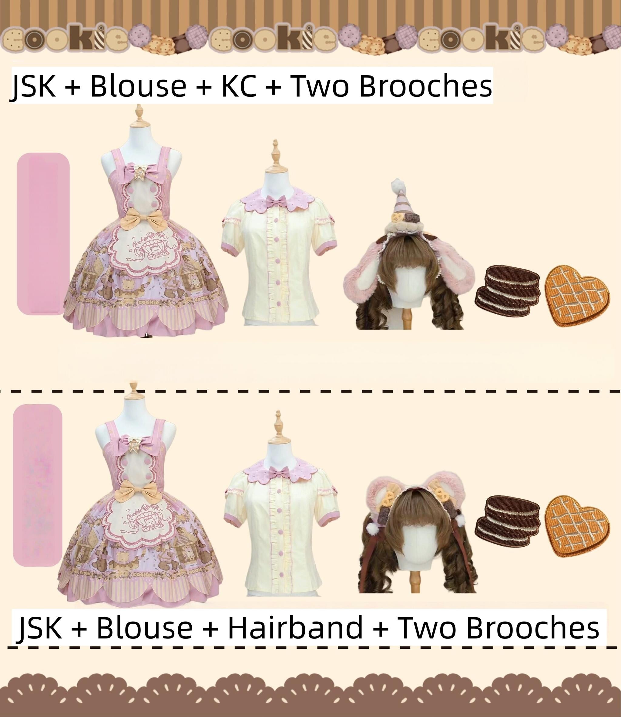 Bear Biscuit SP - Kawaii Lolita Bear Printed Dress Set with Bows