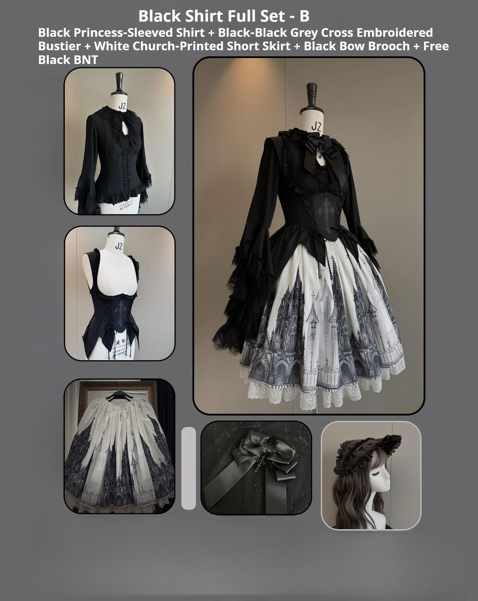 Susin Lolita - Night Traveler - Gothic Lolita Skirt Outfit Long Coat Shirt and Bustier Set (L M S XL) 42118:727748