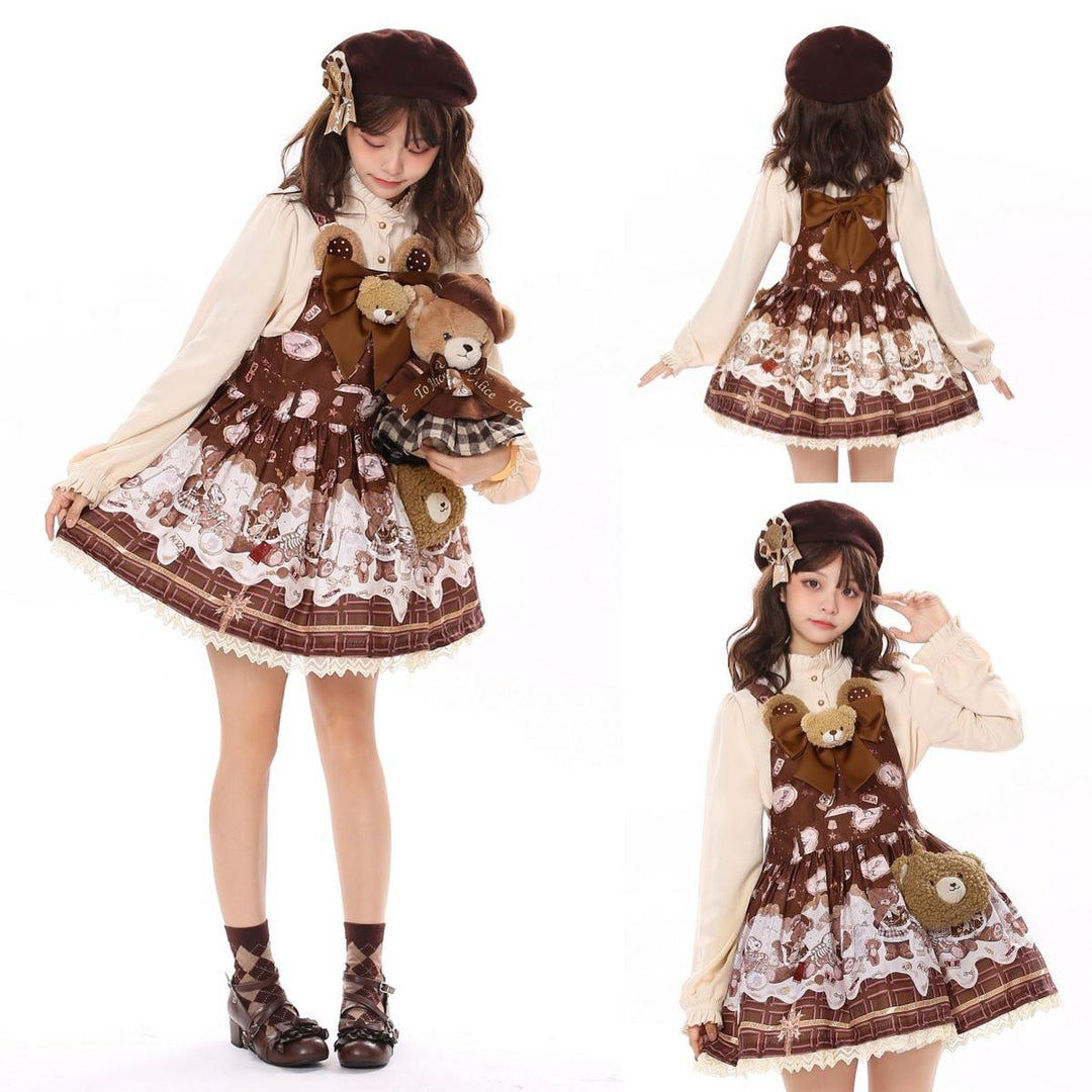 To Alice~Dear Dolls~Sweet Lolita Salopette Bear Print Dress