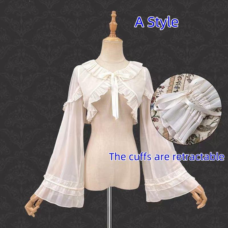Teddy Bear - Sheer Lolita Cardigan Long Sleeve Lolita Cape Rabbit Ear S A style white(suitable for outerwear only)