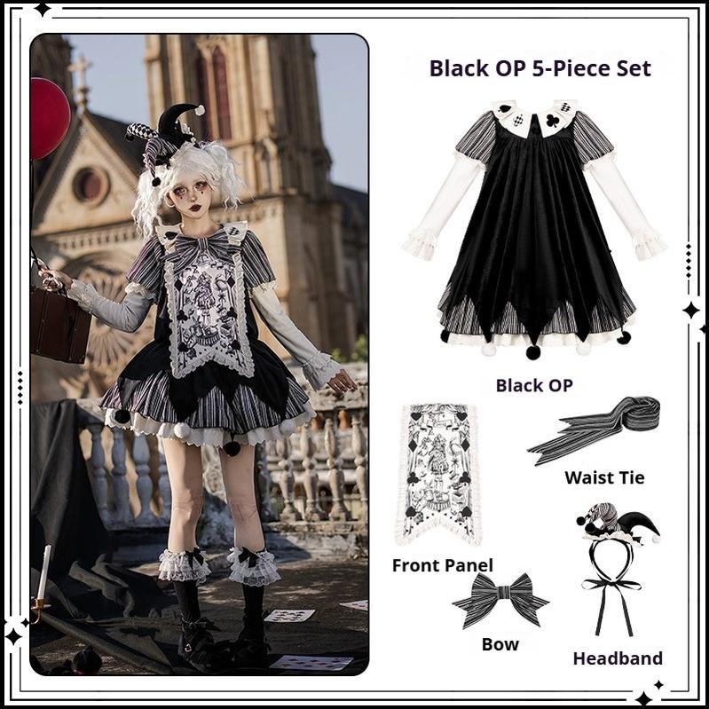 Puppet Mask - Clown Inspired Gothic Lolita OP Dress, Loose Fit (L M S) 44409:807170