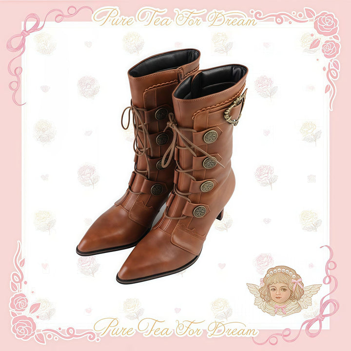 Pure Tea For Dream~Oakmoss~Classic Lolita Boots Pointed Toe Lolita Shoes (35 36 37 38 39 40) 41834:718062