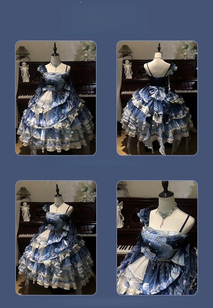 YingLuoFu - Blue Breath Jellyfish - Classic Lolita Jumper Dress, Side Zipper