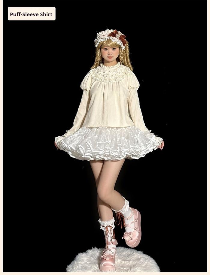 Alice Girl~Bear Castle~Sweet Lolita Blouse Cute Ivory Lolita Shirt   