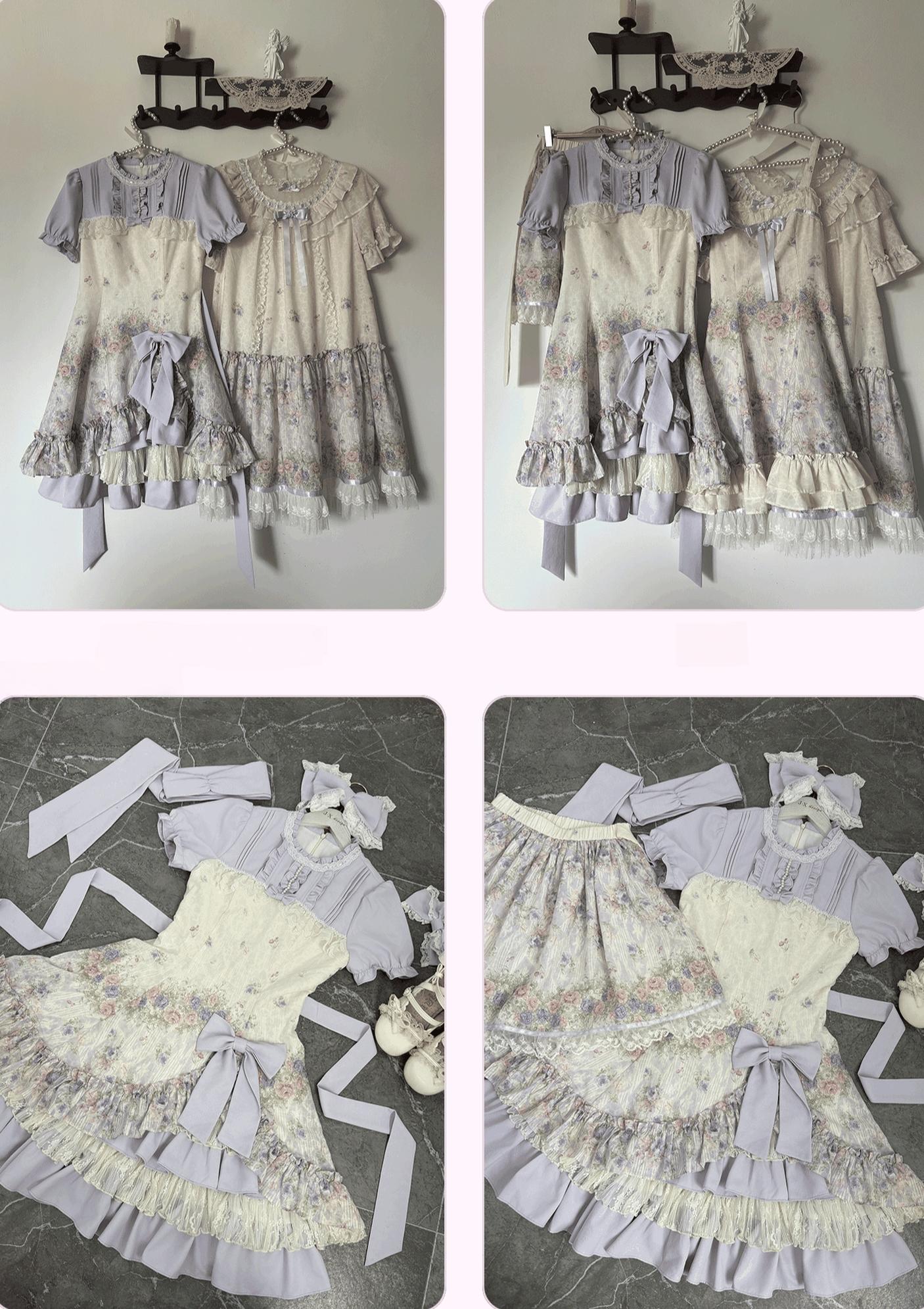 Yuri's Garden - Classic Floral Printed Lolita Dress with Lace 45541:852363