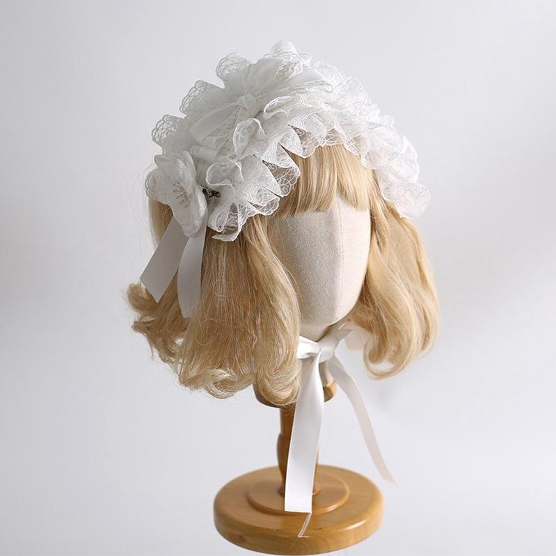 Xiaogui - Classic Lolita Lace Headdress Pure White Lolita Head Accessory Hairband only (with fixed clip)