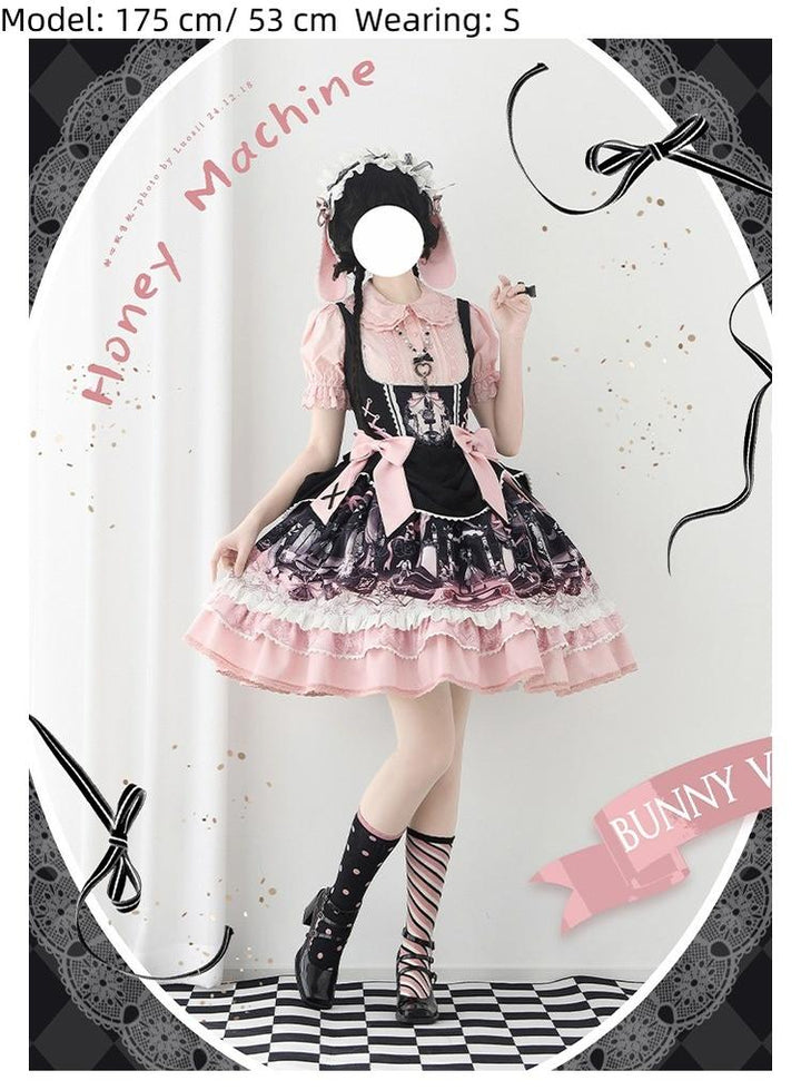 Honey Machine~Castle Bunny~Sweet Lolita Bust-Supporting JSK Doll Dress with Headband