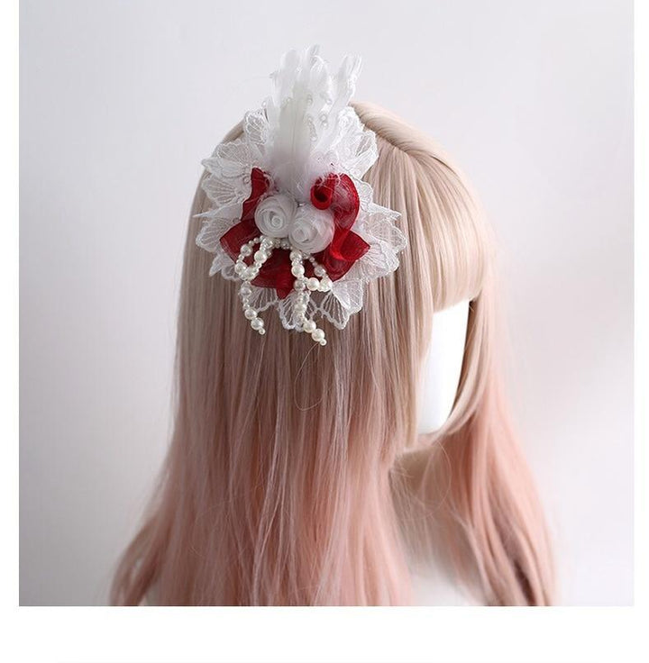 Xiaogui~Christmas Color Lolita Headdress Red and White Feather Accessory