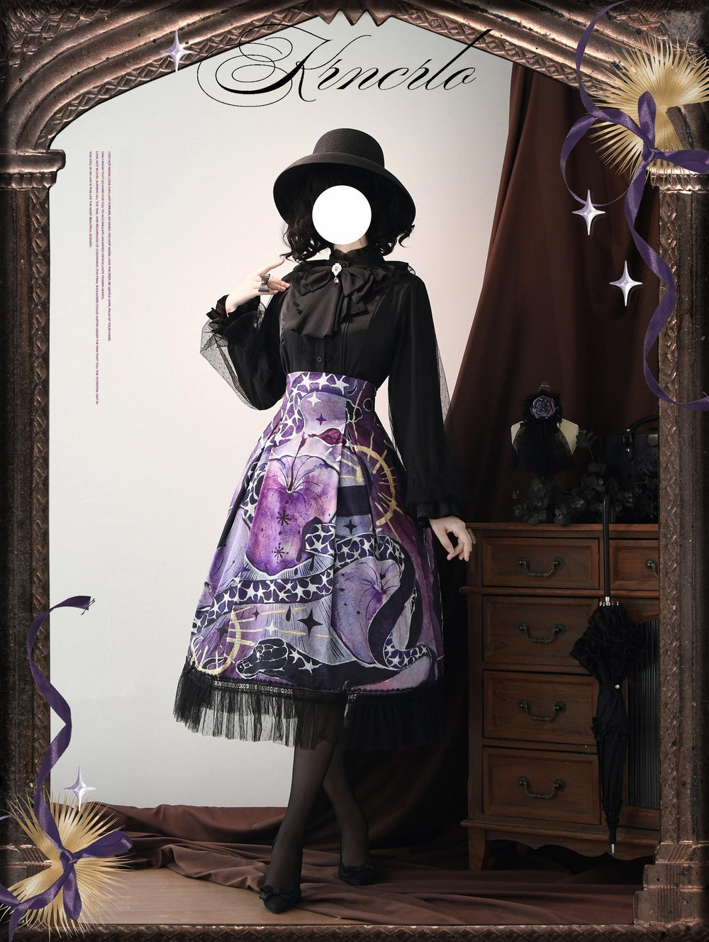 Krncrlo~Laocoon~Gothic Lolita SK Suit With Purple Snake & Apple Print 43289:772515