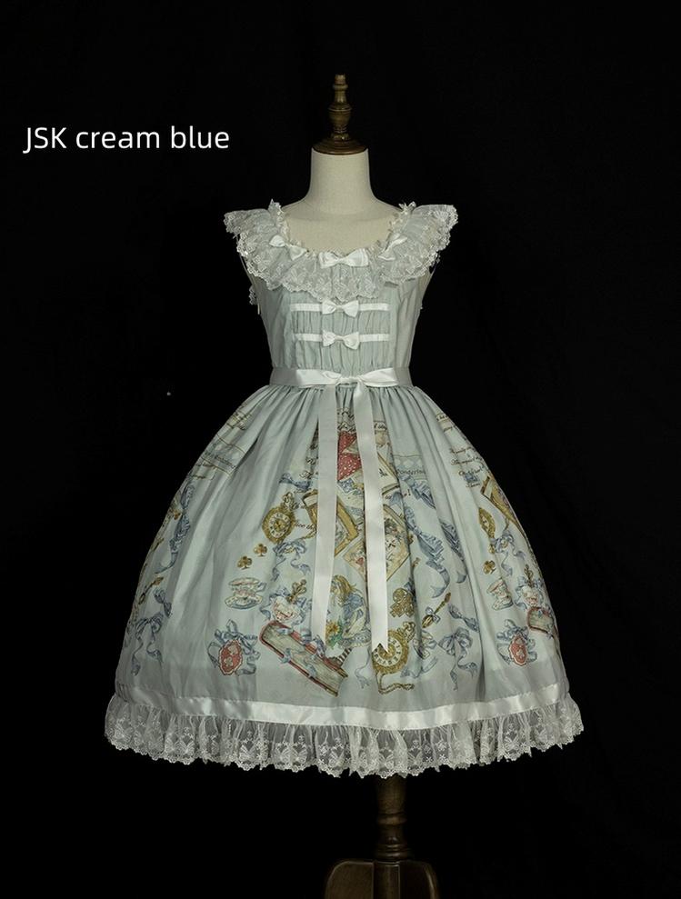 (BFM)Lemon Four~Dreaming of Alice Lolita Dress Lovely Dreamy Girl Princess Dress S JSK only- cream blue 