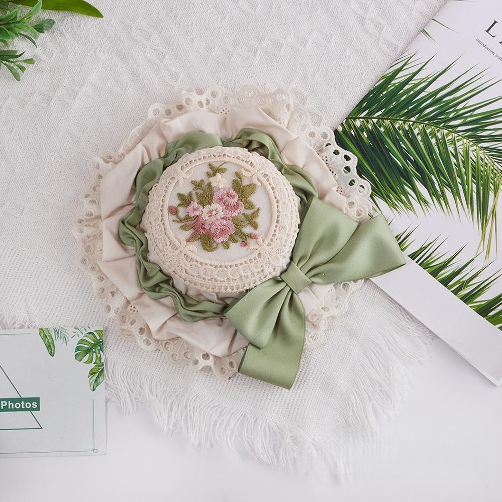 Sugar Time - Sweet Lolita Top Hat, Floral Embroidery Grass Green