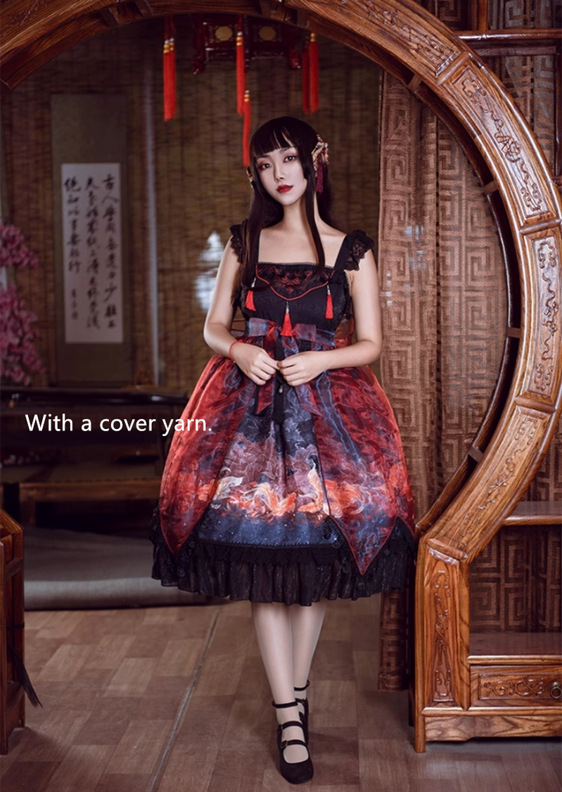 (BFM)EdenLost~Black JSK Chinese Style Lolita Goldfish Jumper Skirt   