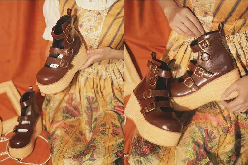 MODO~Retro Lolita Platform Shoes Round Toe Thick Sole   