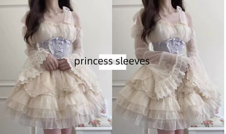 Original Design~Heart Flutter Love~Sweet Lolita Accessoriy Set and Inner Wear Multicolors a pair of princess sleeves beige (beige black blue pink purple) 34294:481356